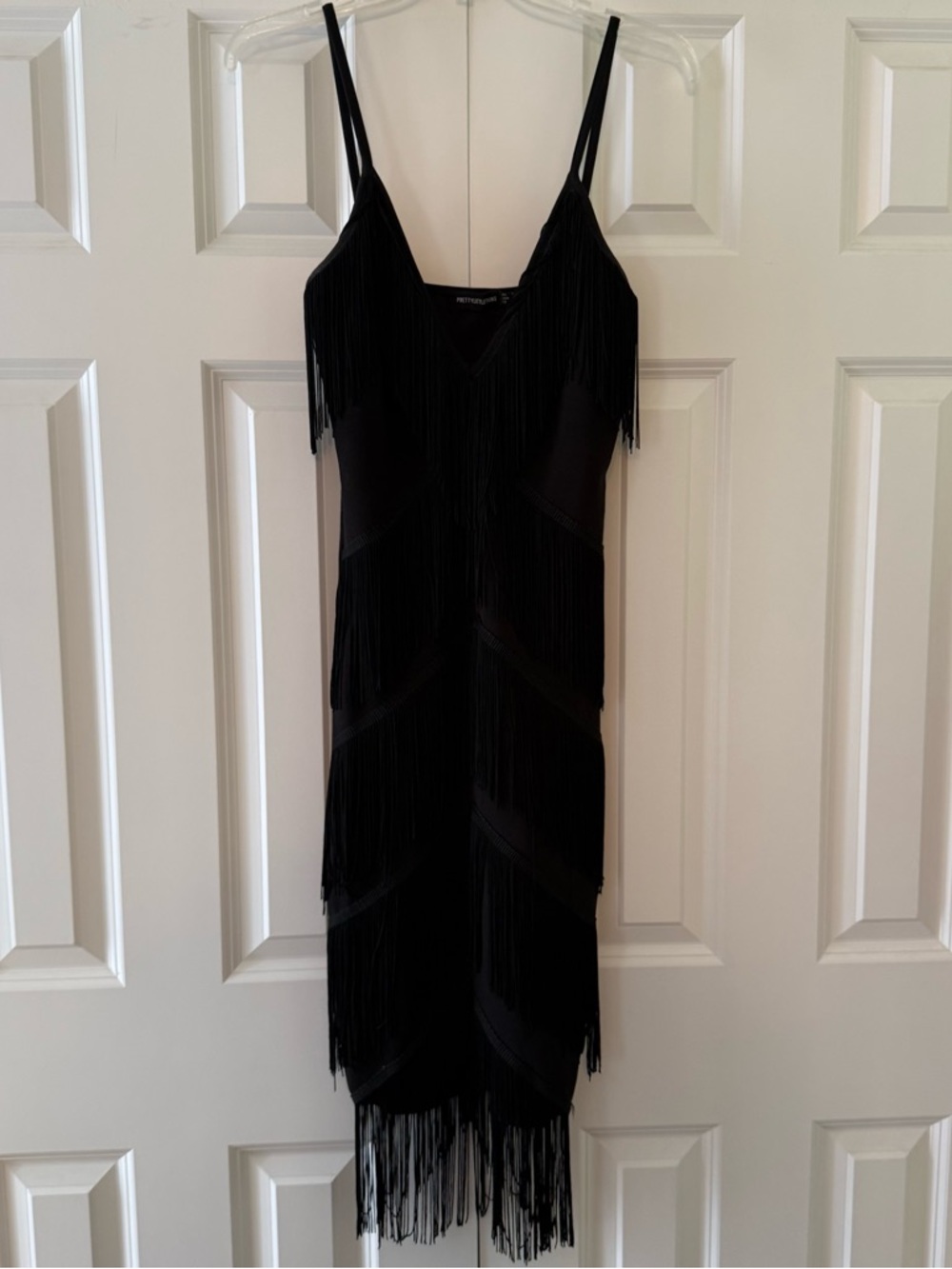 ⭐️ PrettyLittleThing Black Fringe Spaghetti Strap Midi Dress